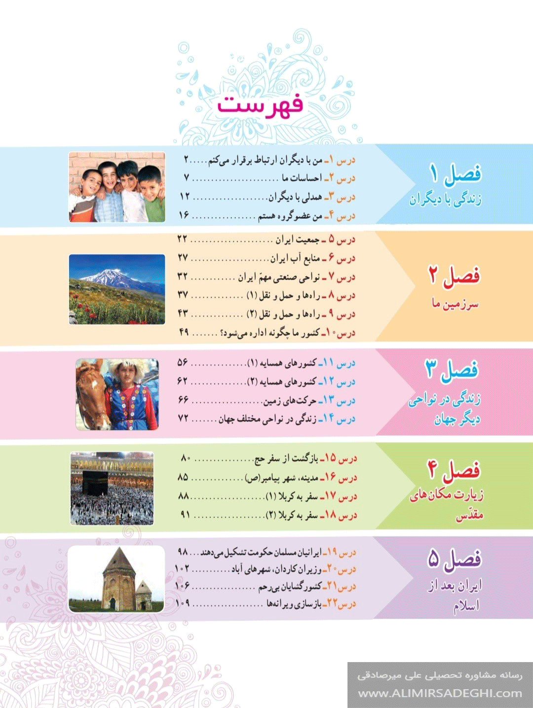 فهرست کتاب مطالعات اجتماعی پایه پنجم ابتدایی